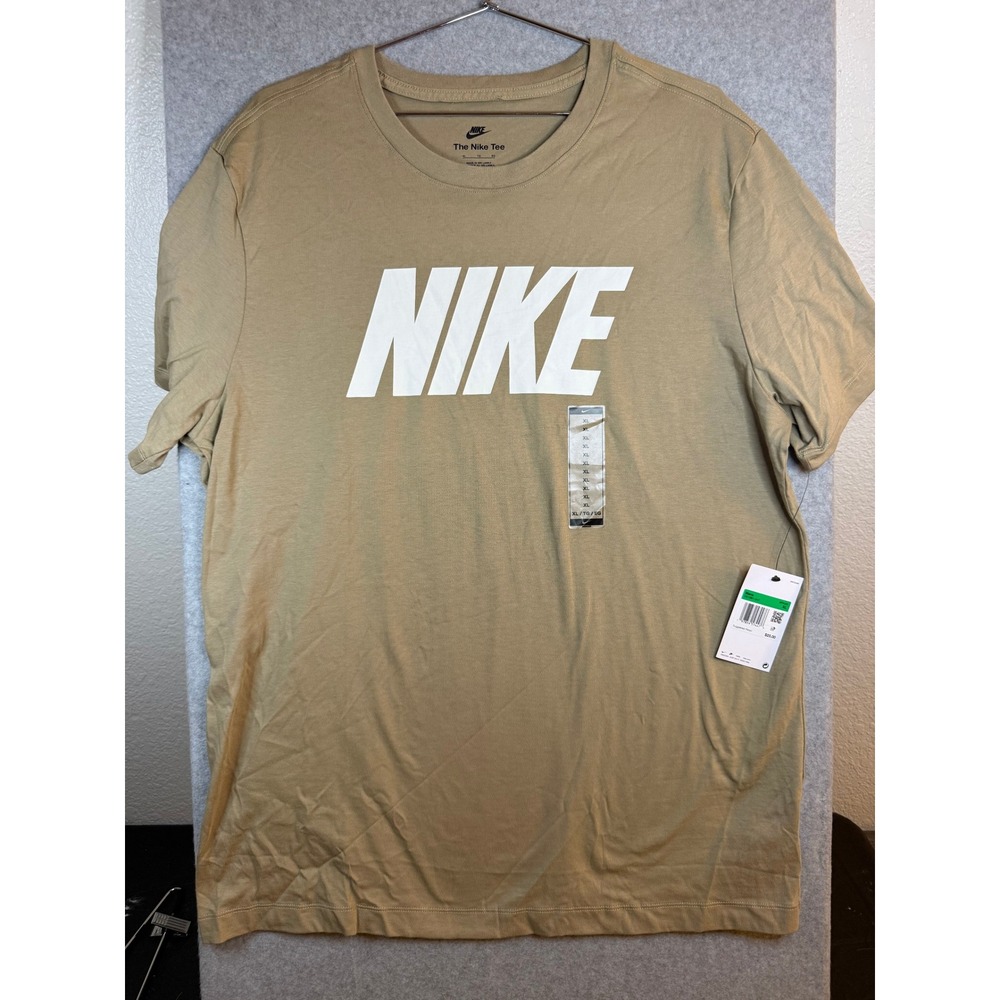 Nike Mens Graphic Logo T-Shirt Khaki Tan White DX1981-247 XL New